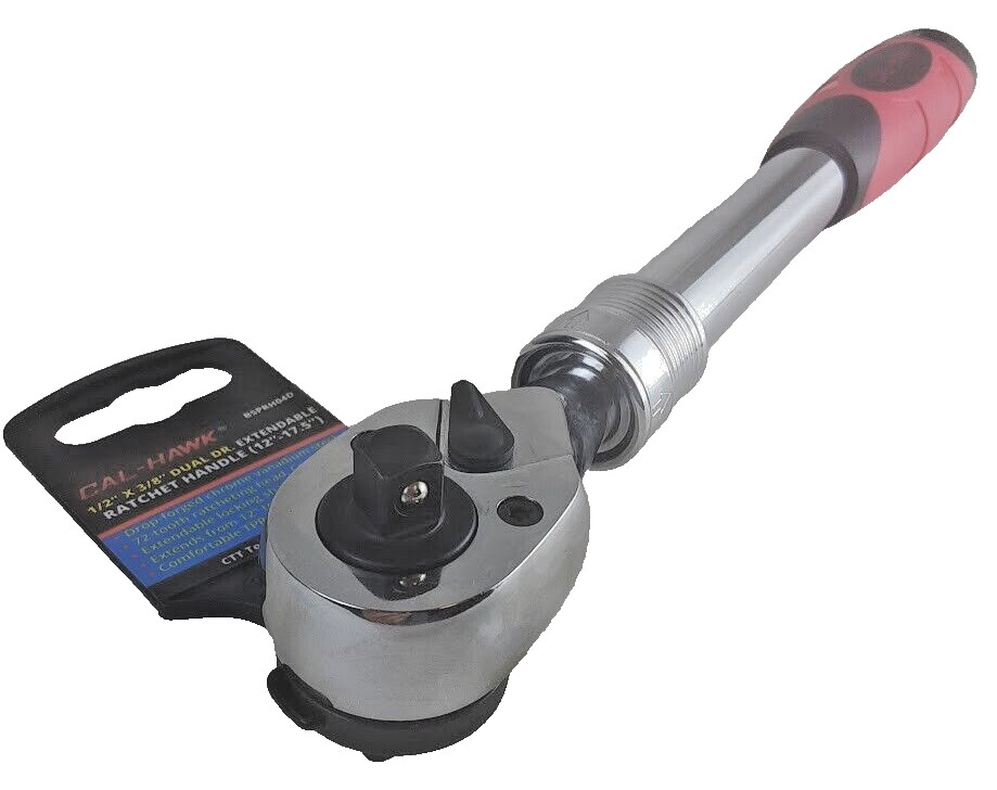 1/2″ x 3/8″Dual DR Head Extendable Ratchet Wrench 72 Tooth Handle ( 12″- 17.5″)