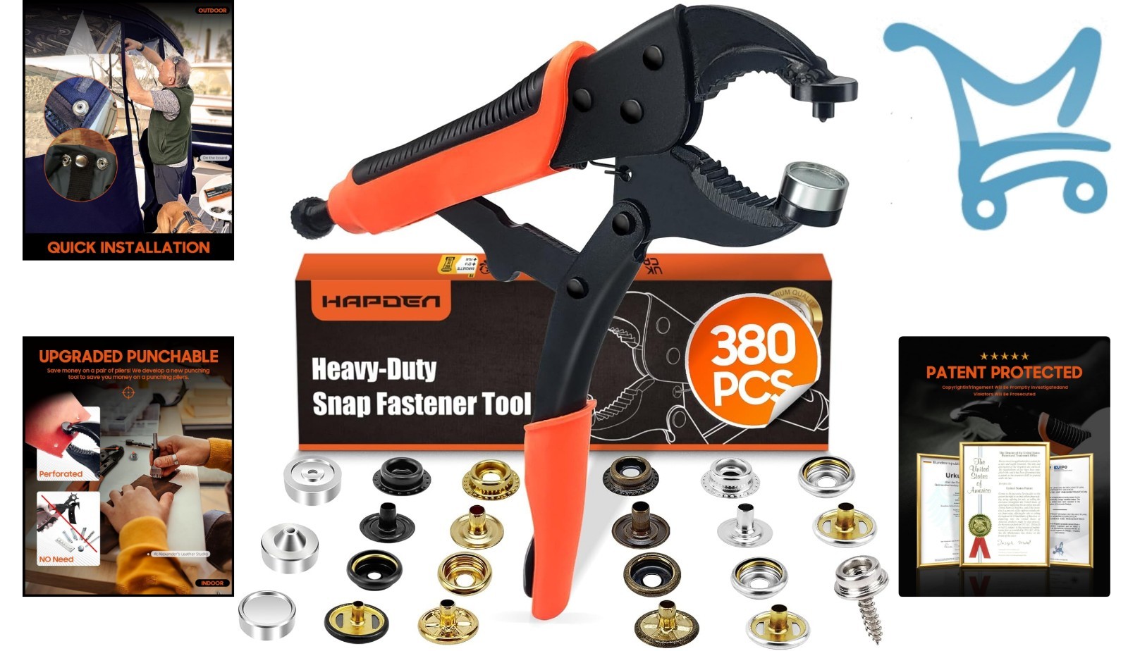 Heavy Duty Snap Fastener Tool Kit 100 Sets for Canvas Boat Cover Repair Color