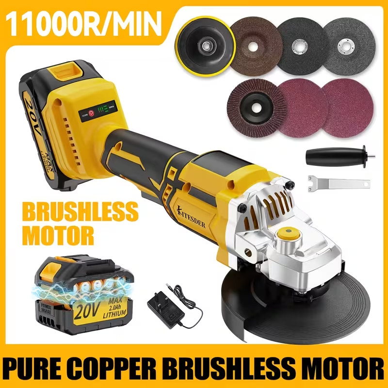 Cordless Brushless Angle Grinder 11000RPM Multi Tool Cutting Grinding Polishing