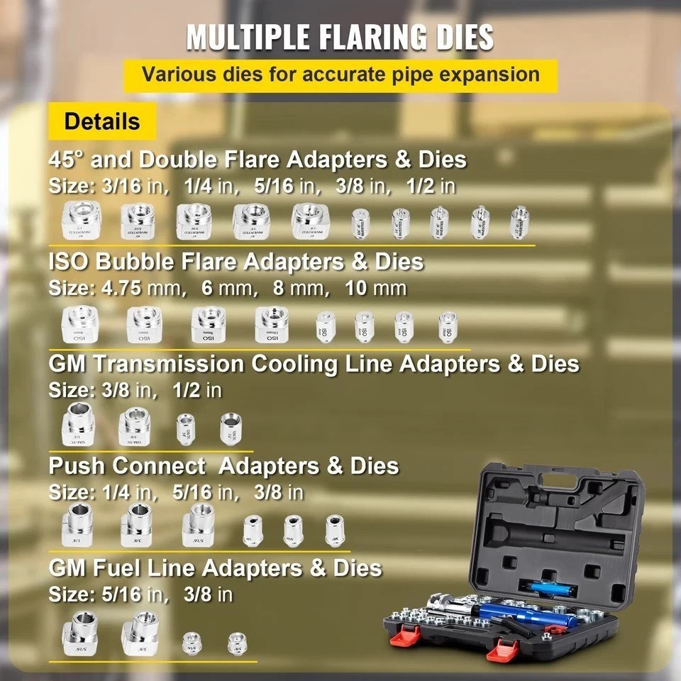 Hydraulic Flaring Tool Kit Double Flaring Tool 45° for 3/16″ to 1/2″ Tube