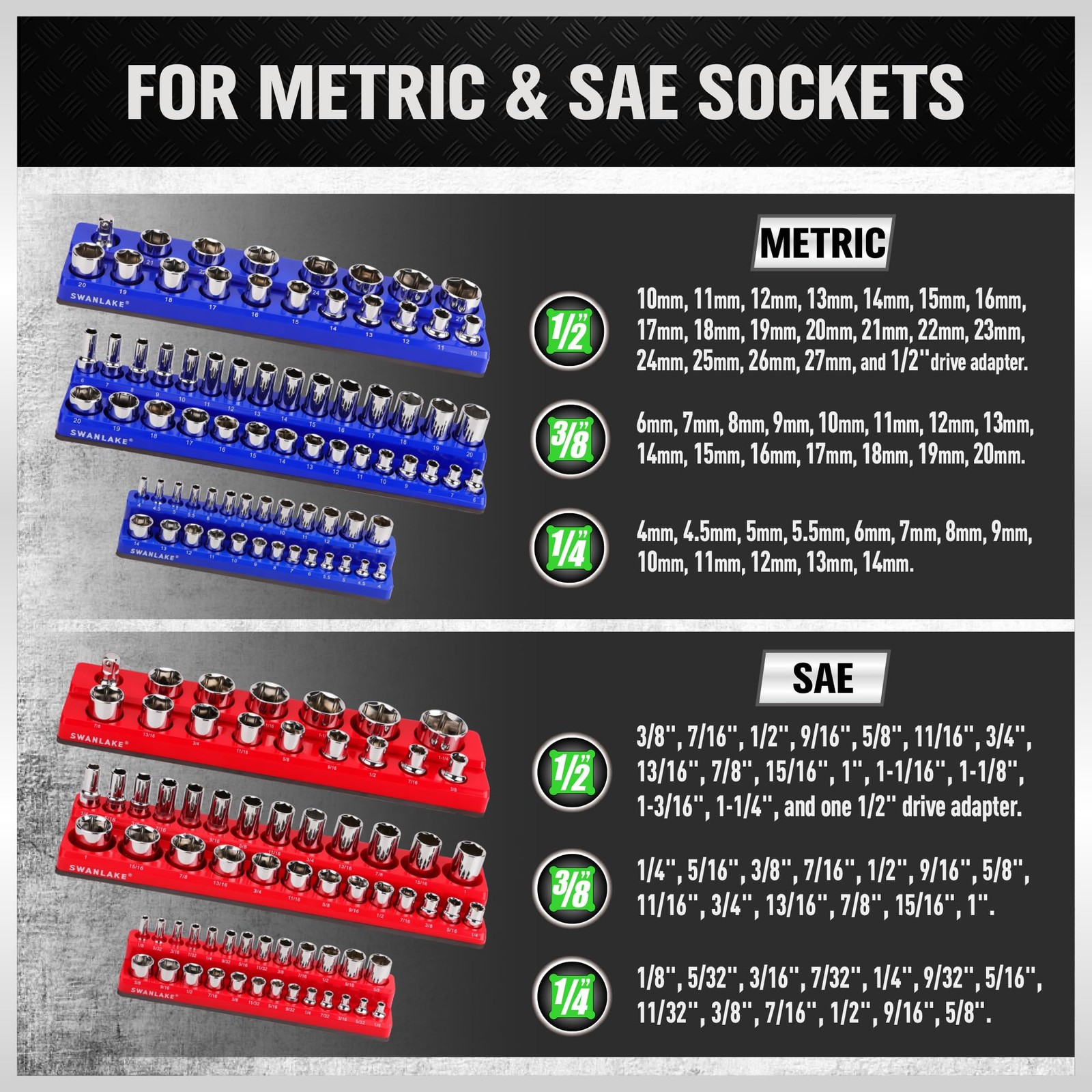 Magnetic Socket Organizer Set, 6PCS Holder, Red/Blue, Blue&red