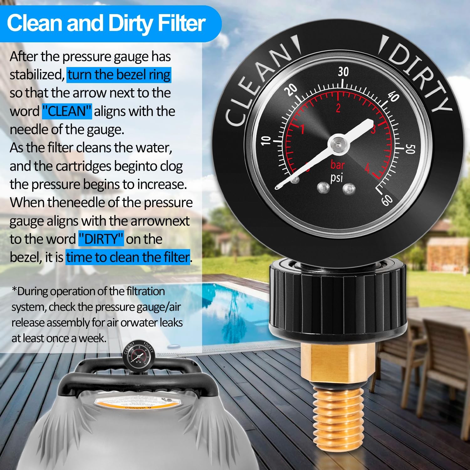 R0357200 Brass Air Relief Valve w Pressure Gauge For Zodiac Jandy CV DEV DEL JS