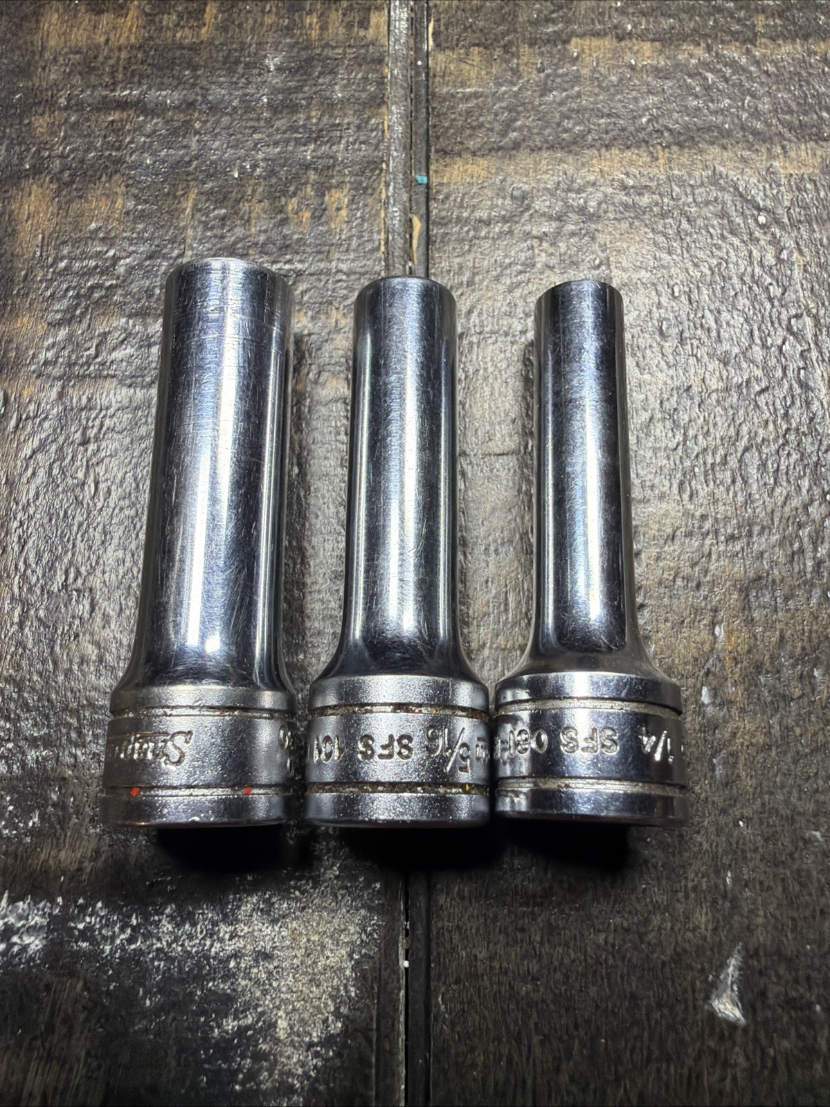 Lot Of 3 Snap On SFS081, SFS101, SFS121, 1/4, 5/16, 3/8″ Deep Socket 3/8″