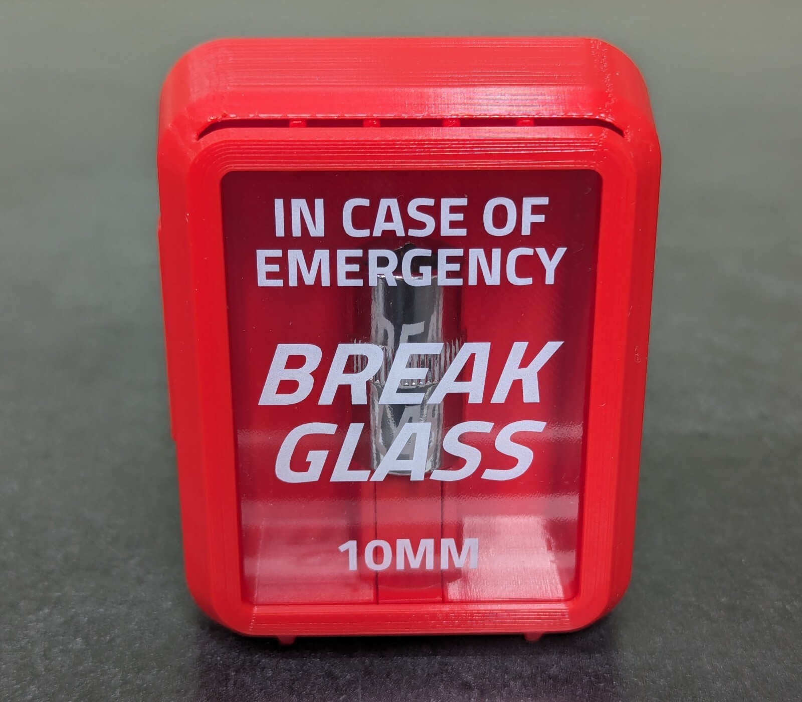 In Case of Emergency 10mm Socket – «Break Glass» Display Case – RED