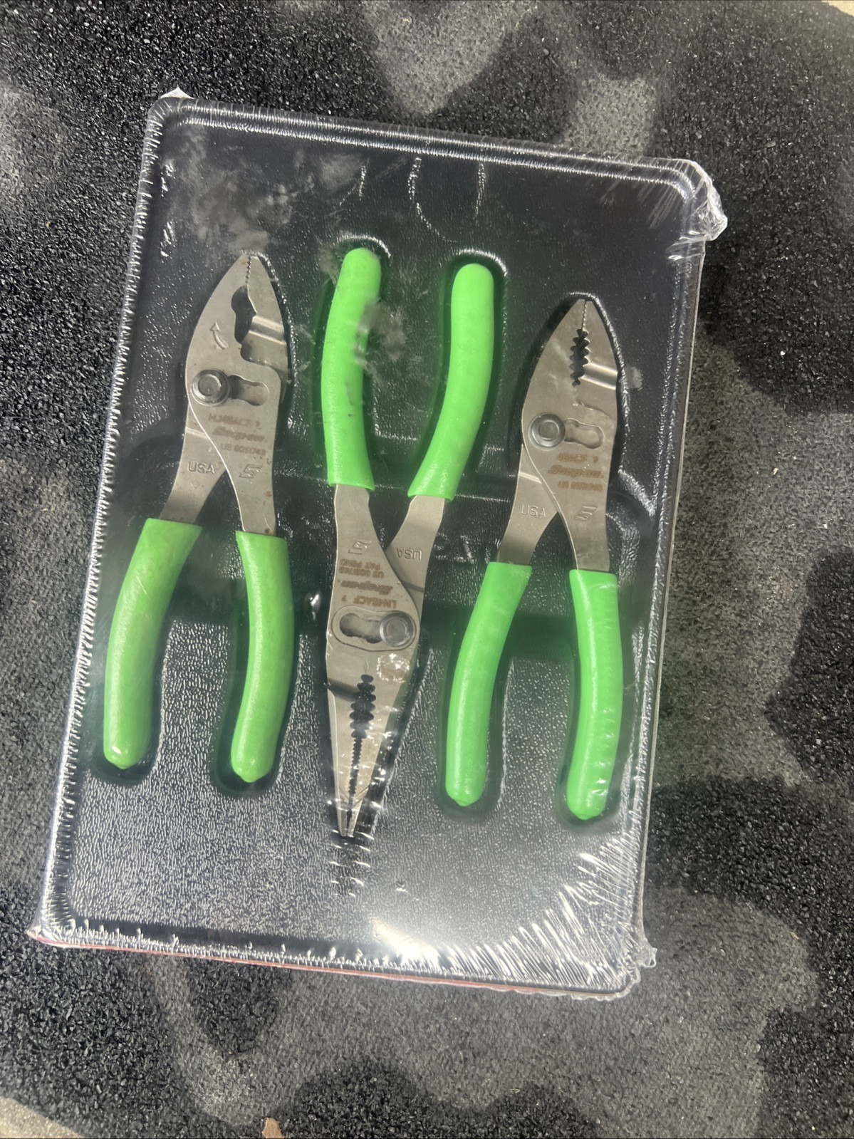 For Snap-on Tools USA GREEN 3pc Soft Grip Slip Joint Pliers Lot Set PL346ACFG