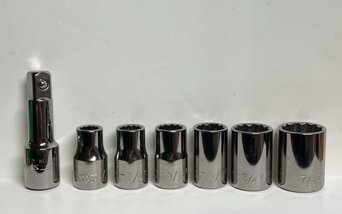 LOT of 7 Craftsman sockets set 12 pt 1/2″ Drive Series G , 7/16 to 7/8″ w/ ext.