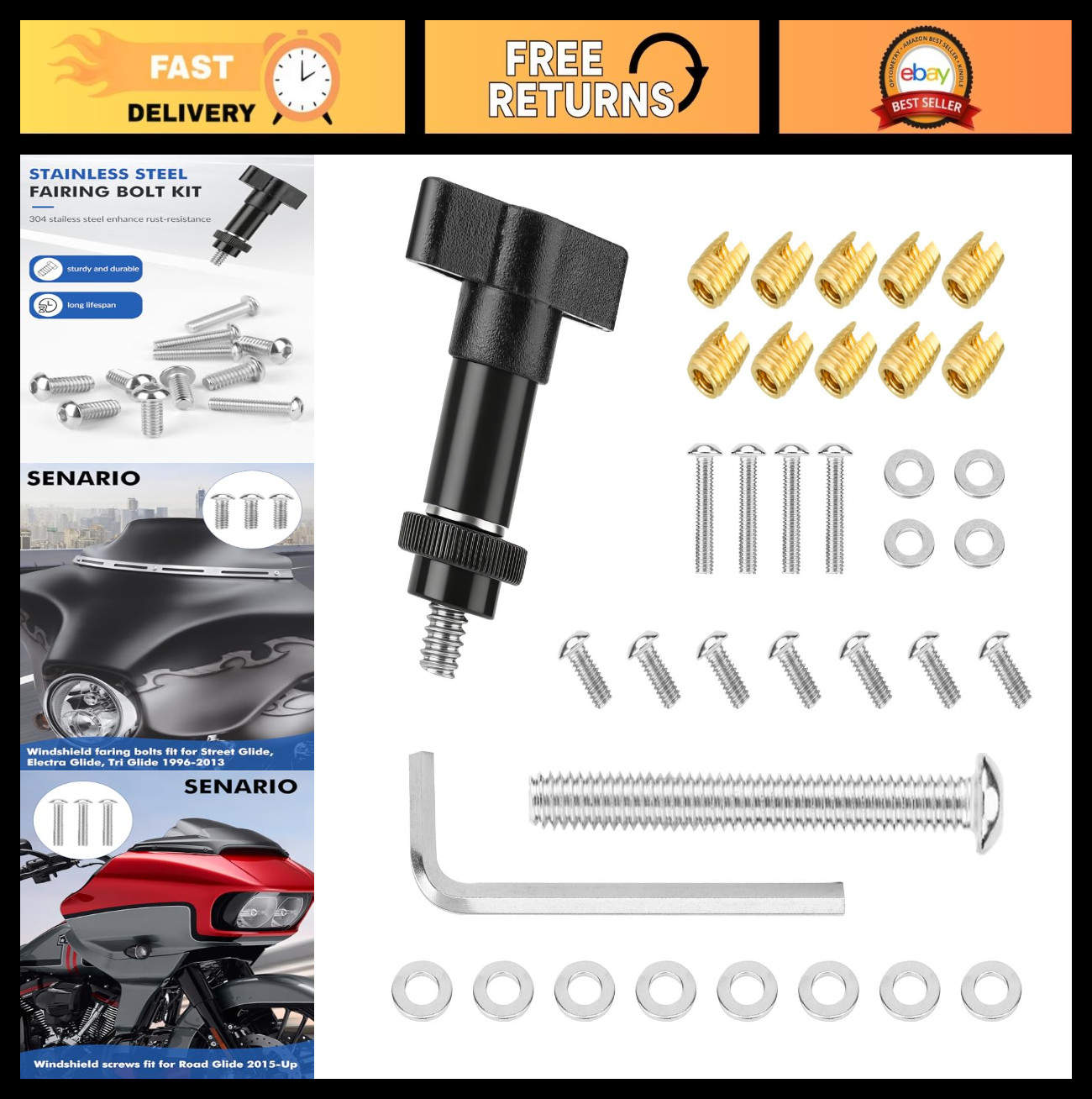 37Pcs Brass Thread Insert Repair Kit, Stainless Steel Fairing Bolts for Harley 1