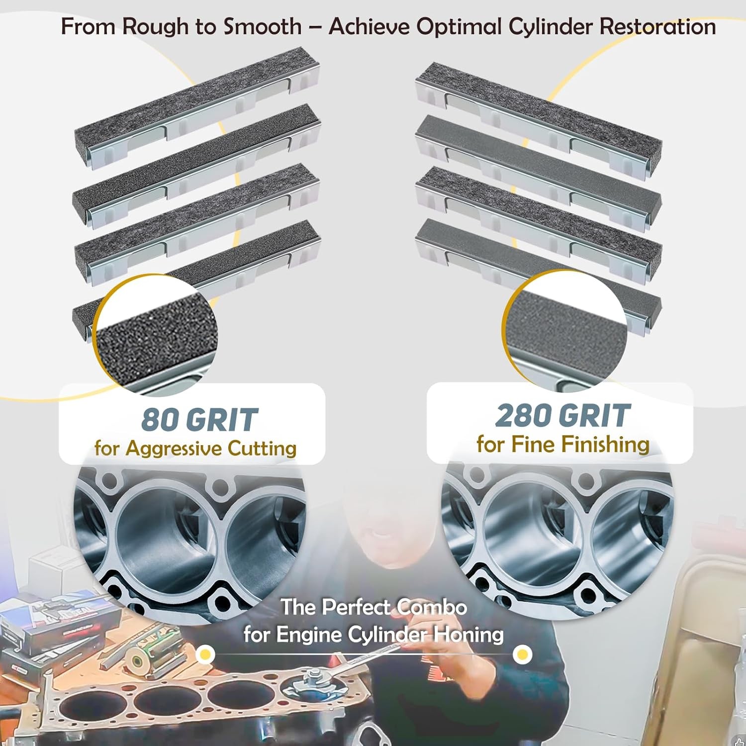 Engine Cylinder Hone Replacement Stones Combo 80-Grit and 280-Grit Kit