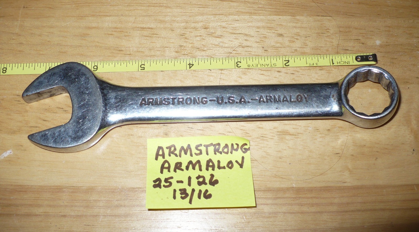 Vintage 13/16 Armstrong Armaloy Combination Wrench 25-126 12 point USA 7-1/2″