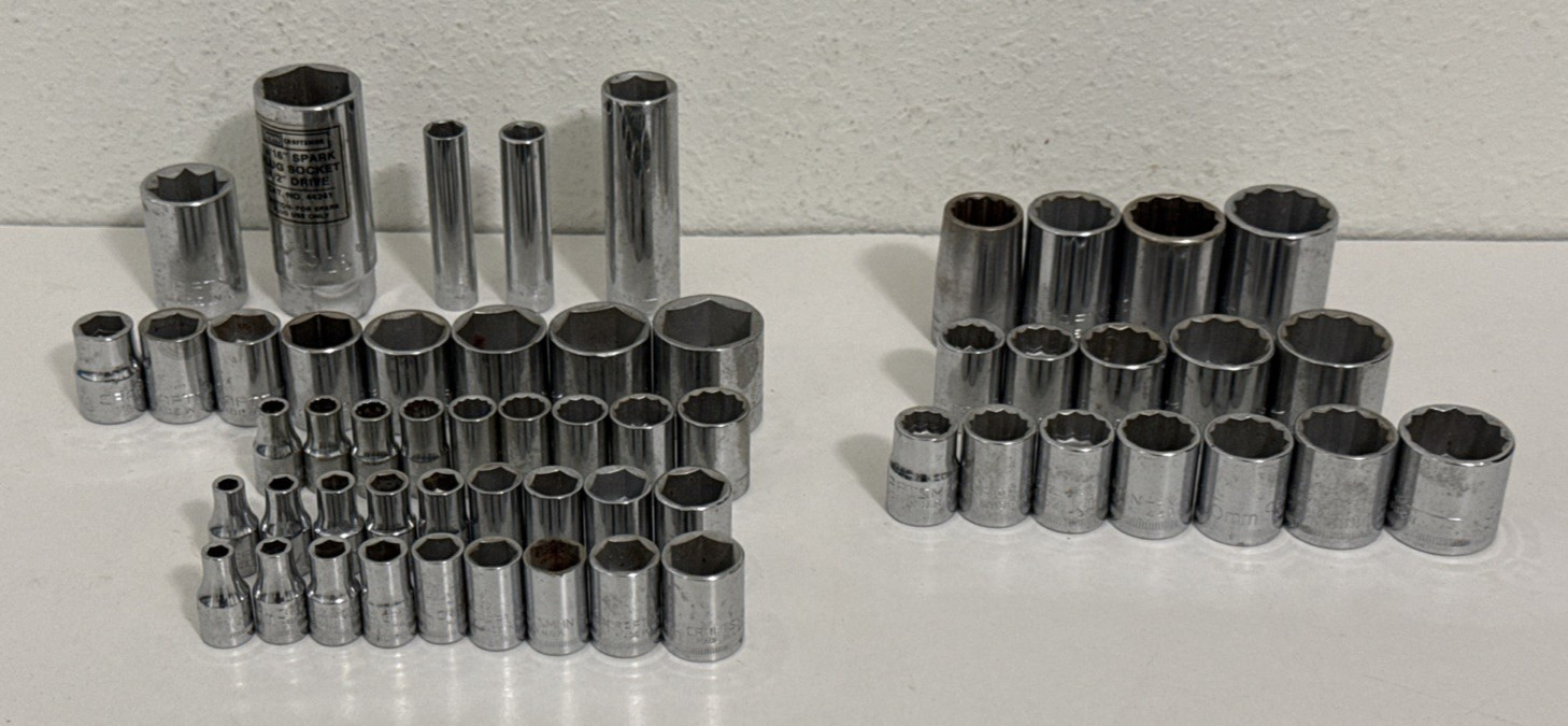 Craftsman G & V Series Socket Lot of 56 Pieces 12, 8 & 6 Point Standard & MM