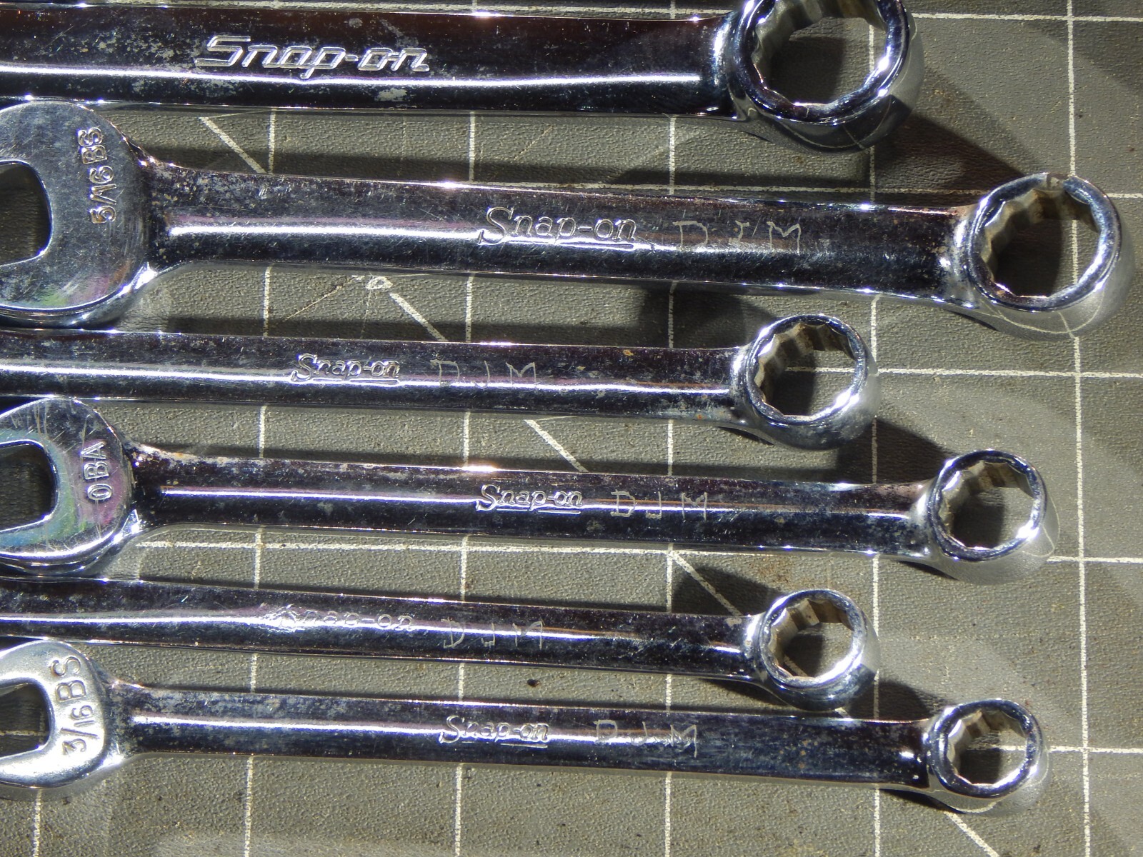 EUC Snap On 7 Piece British Standard Short Wrench Set 3/16BS 7/16BS WOEX BA BS