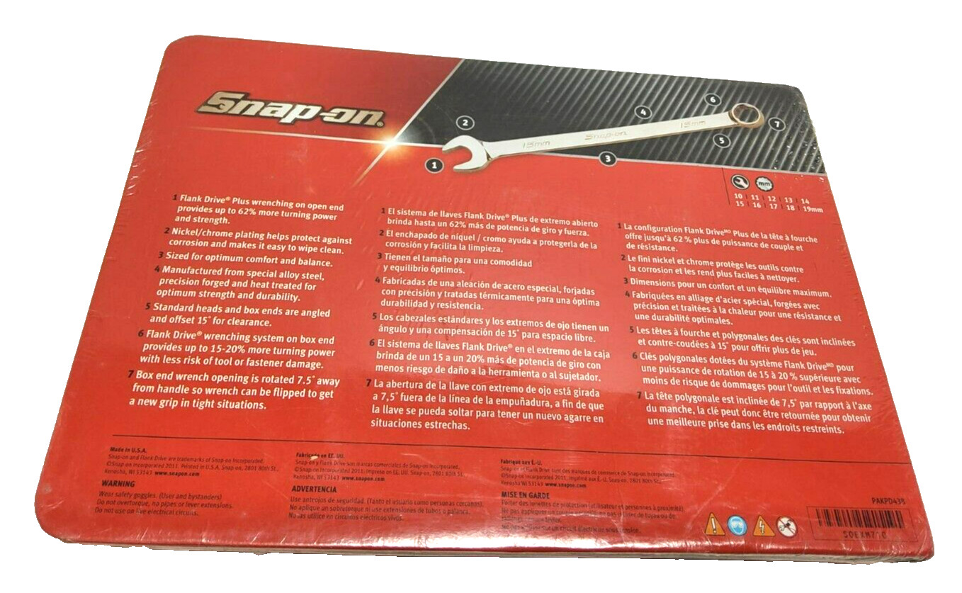 NEW Snap-on™ 10 thru 19 mm 12-point box FLANK drive PLUS Wrench Set SOEXM710