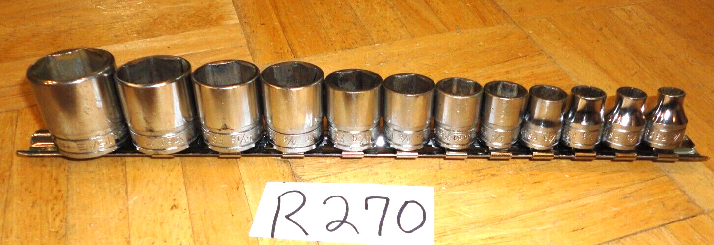 SNAP-ON TOOLS 12 PIECE 3/8 DR. SAE. SHORT CHROME 6 PT. SOCKET SET 211FSY + 15/16