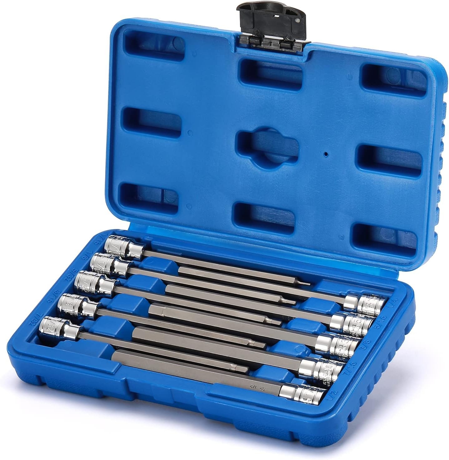 10PCS 3/8″ Drive Long Hex Bit Socket Set, CR-V, S2 Steel, SAE, Length 5.9-Inc…