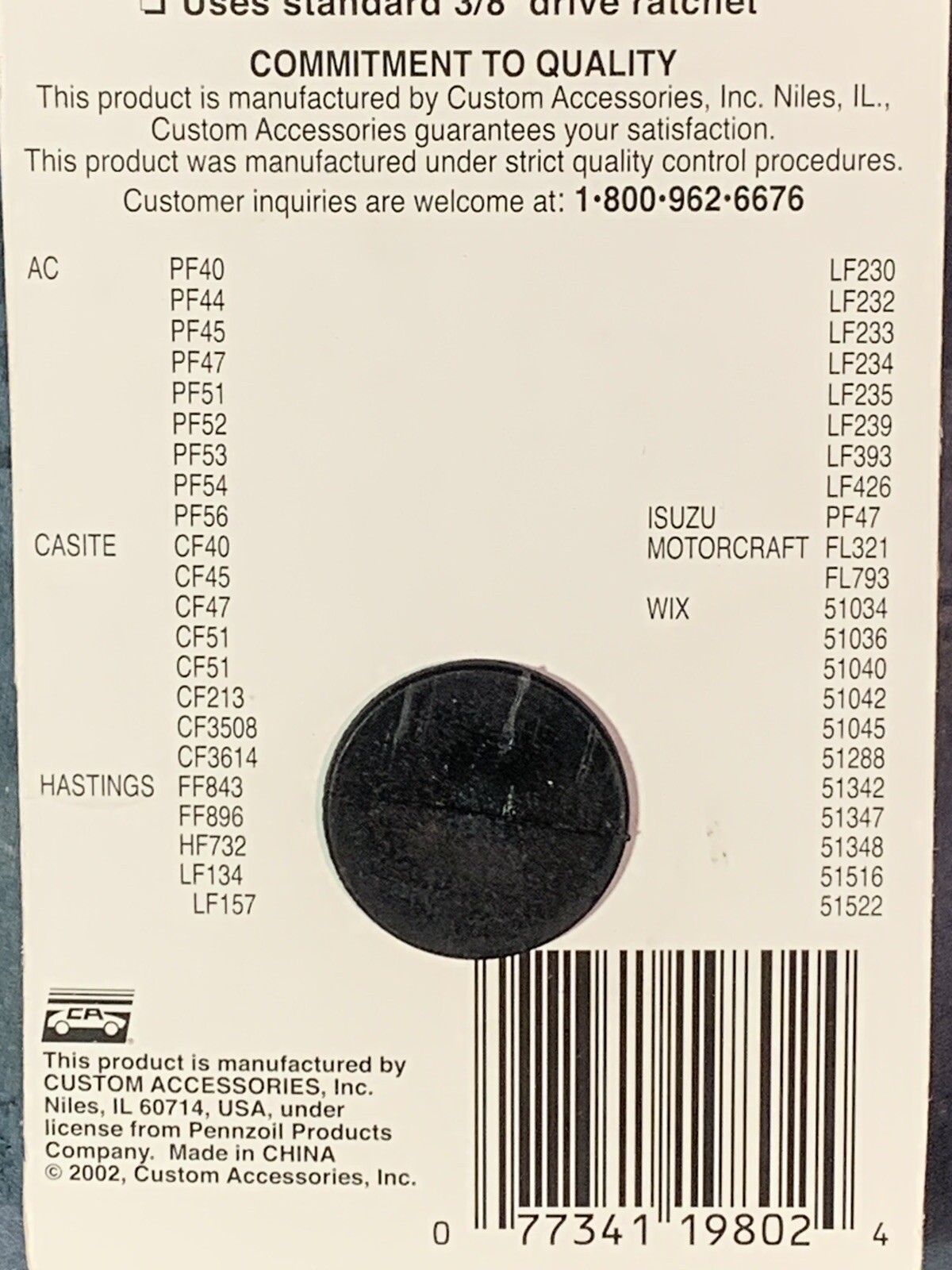 Pennzoil Oil Filter Wrench~ Code 02-19802