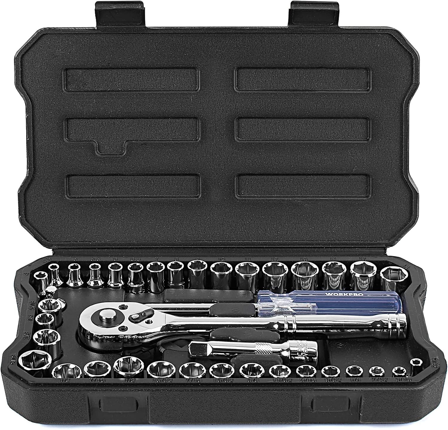 39-Piece Drive Socket Set 1/4» & 3/8», CR-V Metric and SAE Sockets with Qui…
