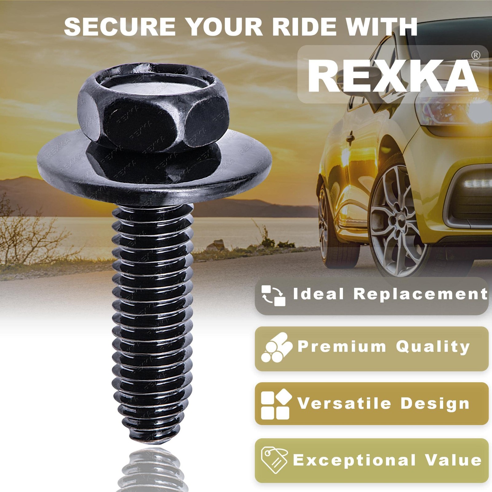 Rexka 10pcs M6 1.0 X 25mm Metric Hex Head Sems Bolts Body One Size,