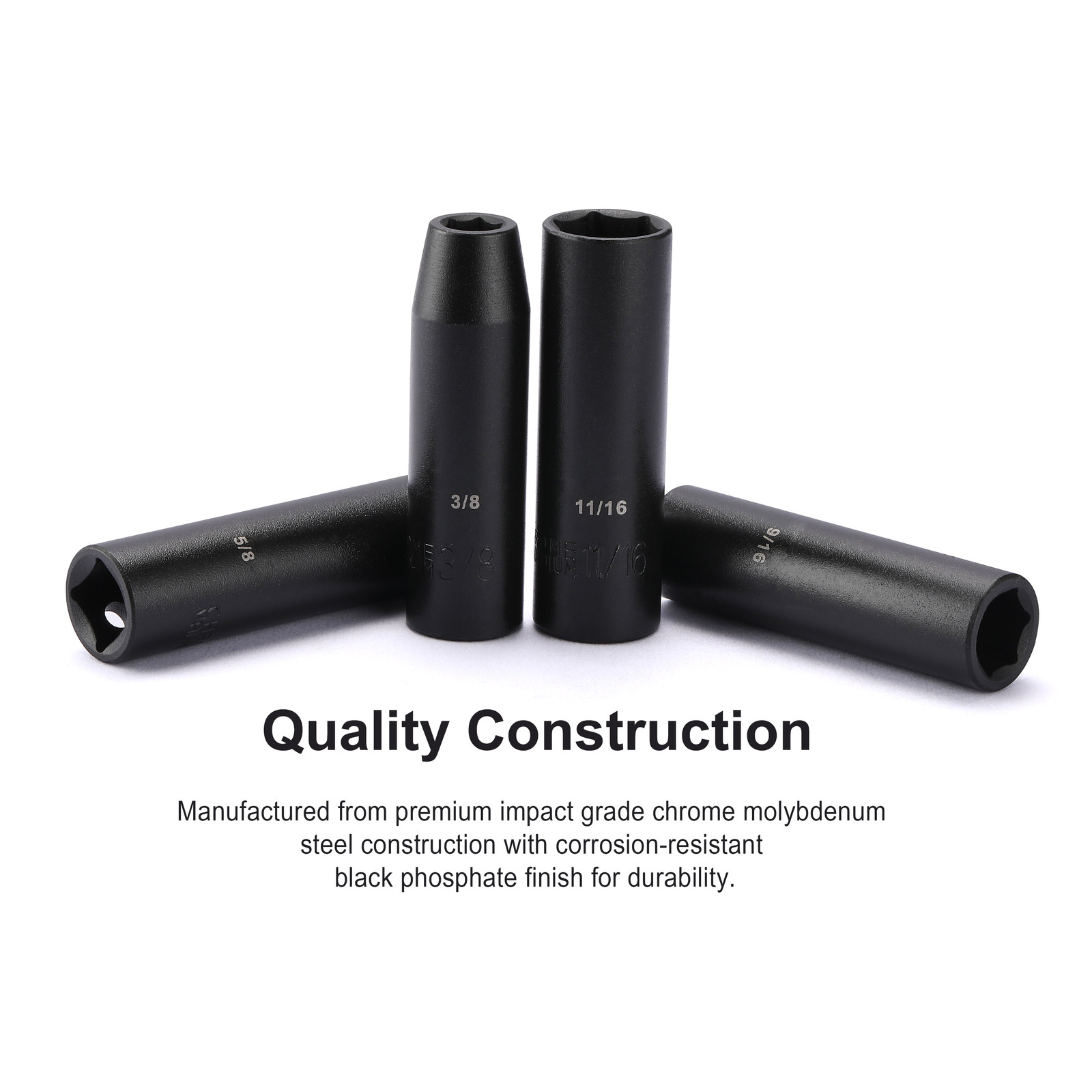 1/2″ Drive Deep Impact Socket Set, 6-Point,SAE 3/8 Inch to 1Inch 11 PCS