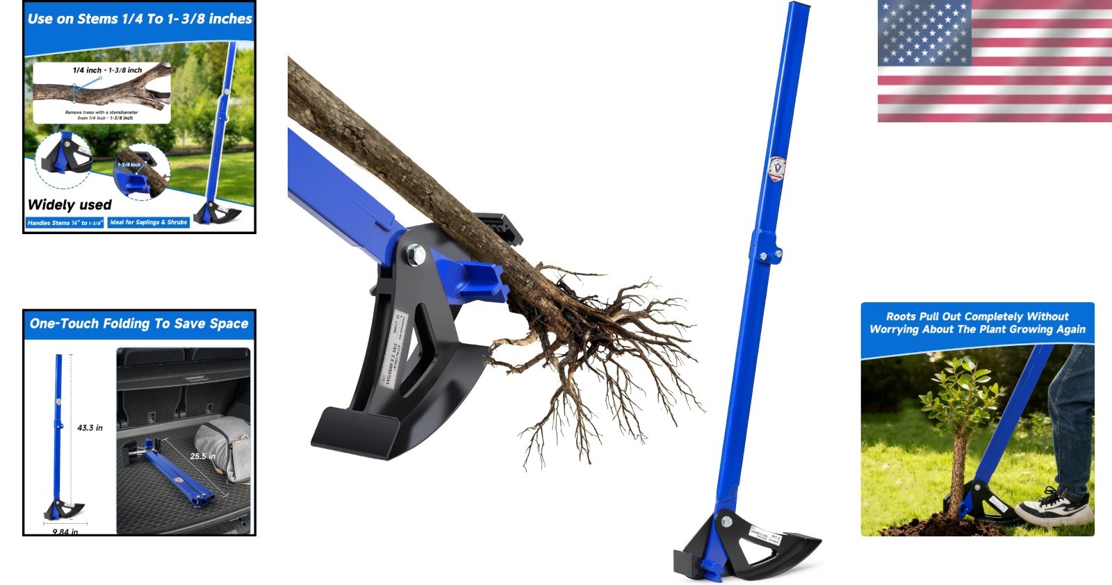 Heavy-Duty Tree Root Puller Tool – Efficiently Uproots Woody Stems up to 1-3/8″