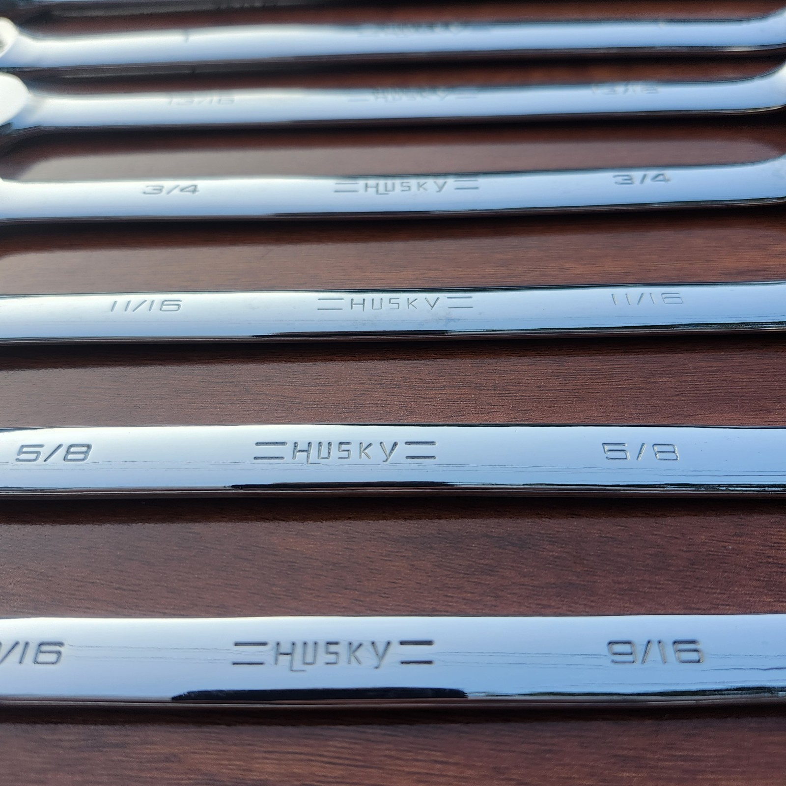 Vintage =Husky= USA 1-1/8″ to 1/4″ Full Polished Comb Wrench Set 11 Pc USA 🇺🇸