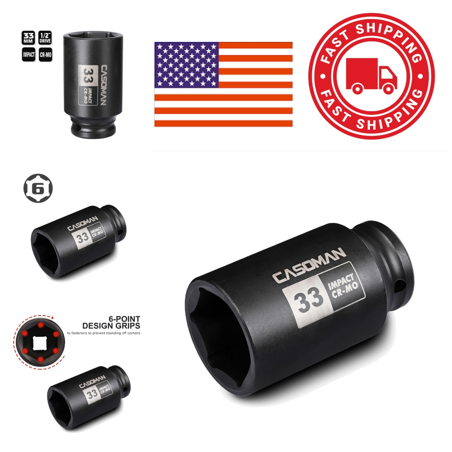 Chrome Molybdenum Steel Socket 33 Millimeter Deep 6 Point Axle Nut Removal Tool
