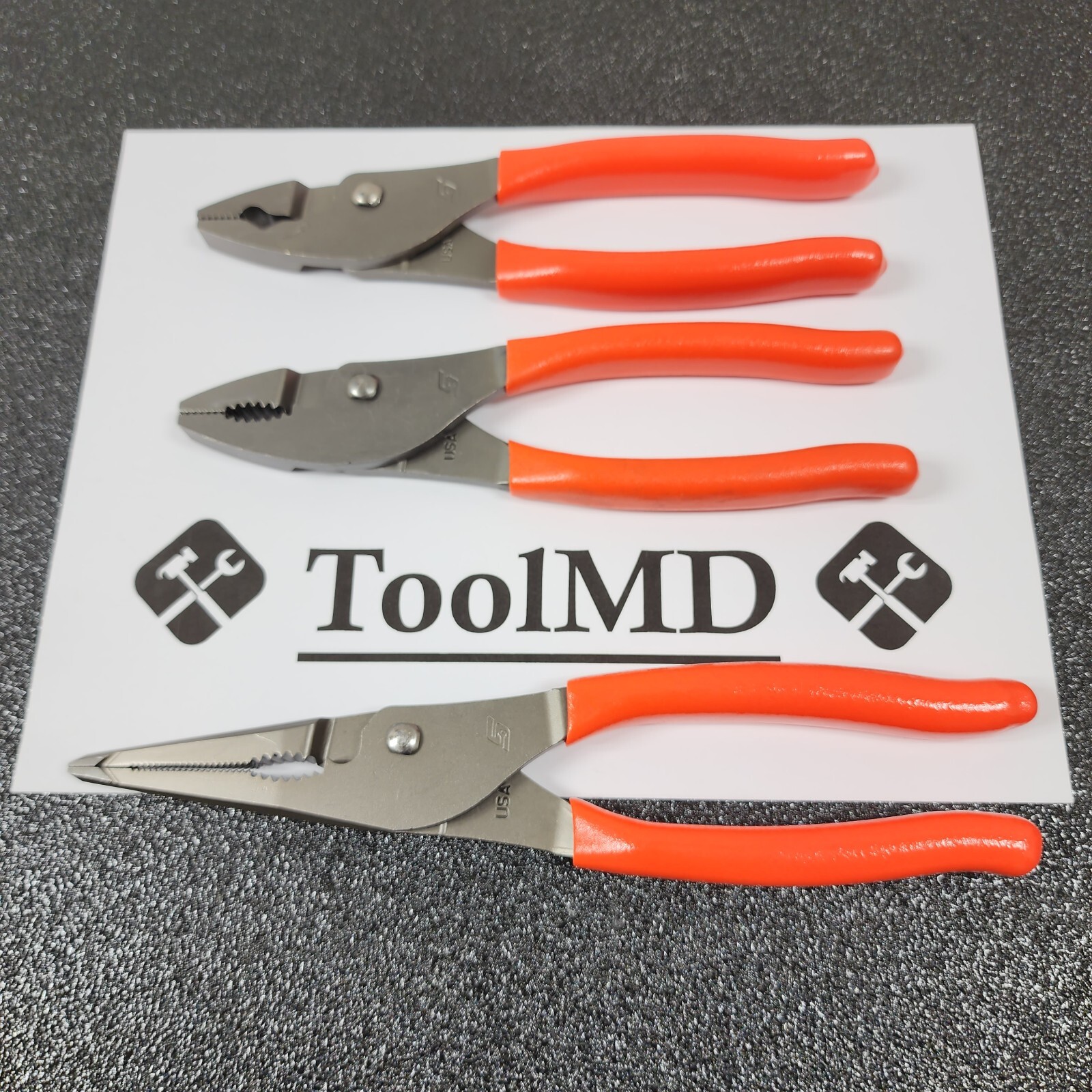 Snap-on Tools USA NEW STYLE ORANGE 3pc Soft Grip Plier Lot Set PL347ACF LN47ACF