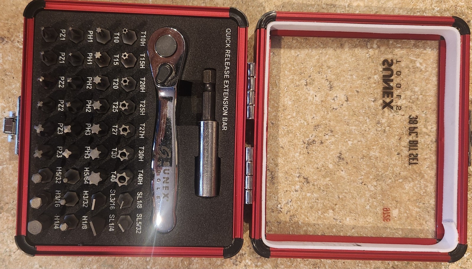 SUNEX TOOLS 9726 Mini Ratchet and Bit Set Durable Aluminum Case (38-Piece)