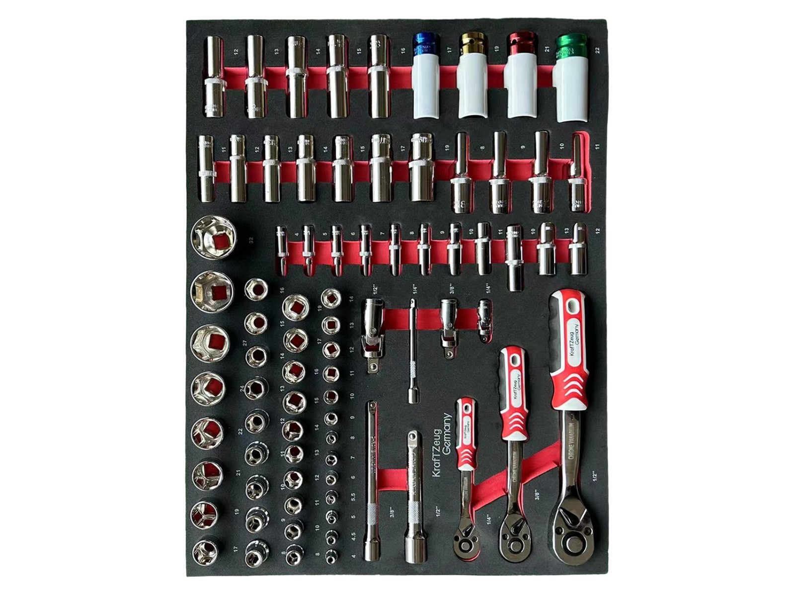 Premium 67pc Socket Wrench Set 1/4″ 3/8″ 1/2″ Drive Metric Deep &Standard Socket