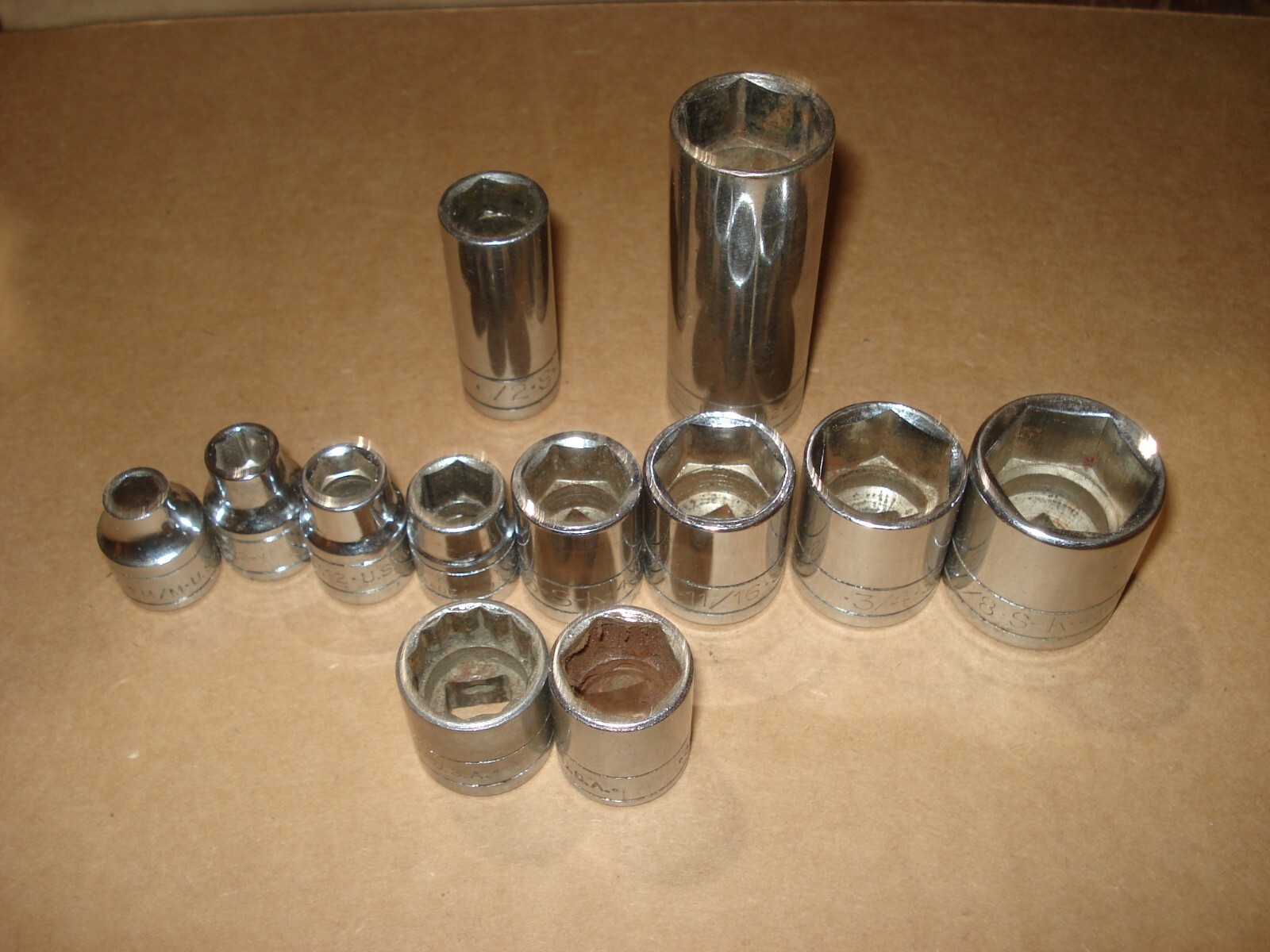 Lot of 11 S-K SAE & Metric Sockets 3/8″ Drive 6 Point Shallow + 2 deep