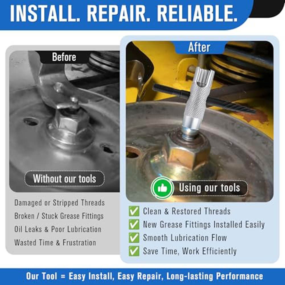 Grease Zerk Fitting Tool with 4 Function Design for Easy Install and Clean Out