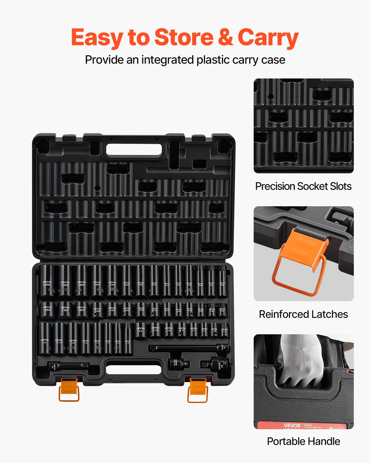 VEVOR Impact Socket Set 3/8″ Drive 48-Piece Socket Set 6-Point with Storage Case