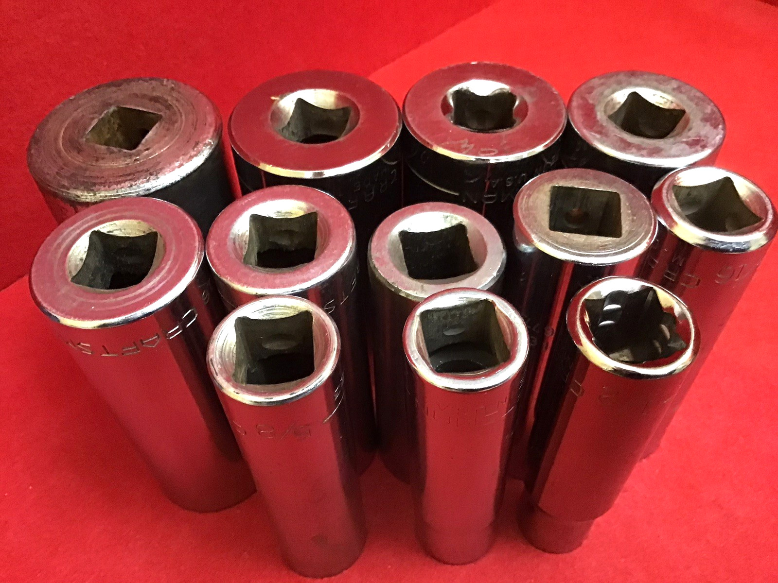 CRAFTSMAN USA 1/2” DR. 1/2” To 1 1/4” DEEP SOCKET SET. 12 POINT -CHROME – USED