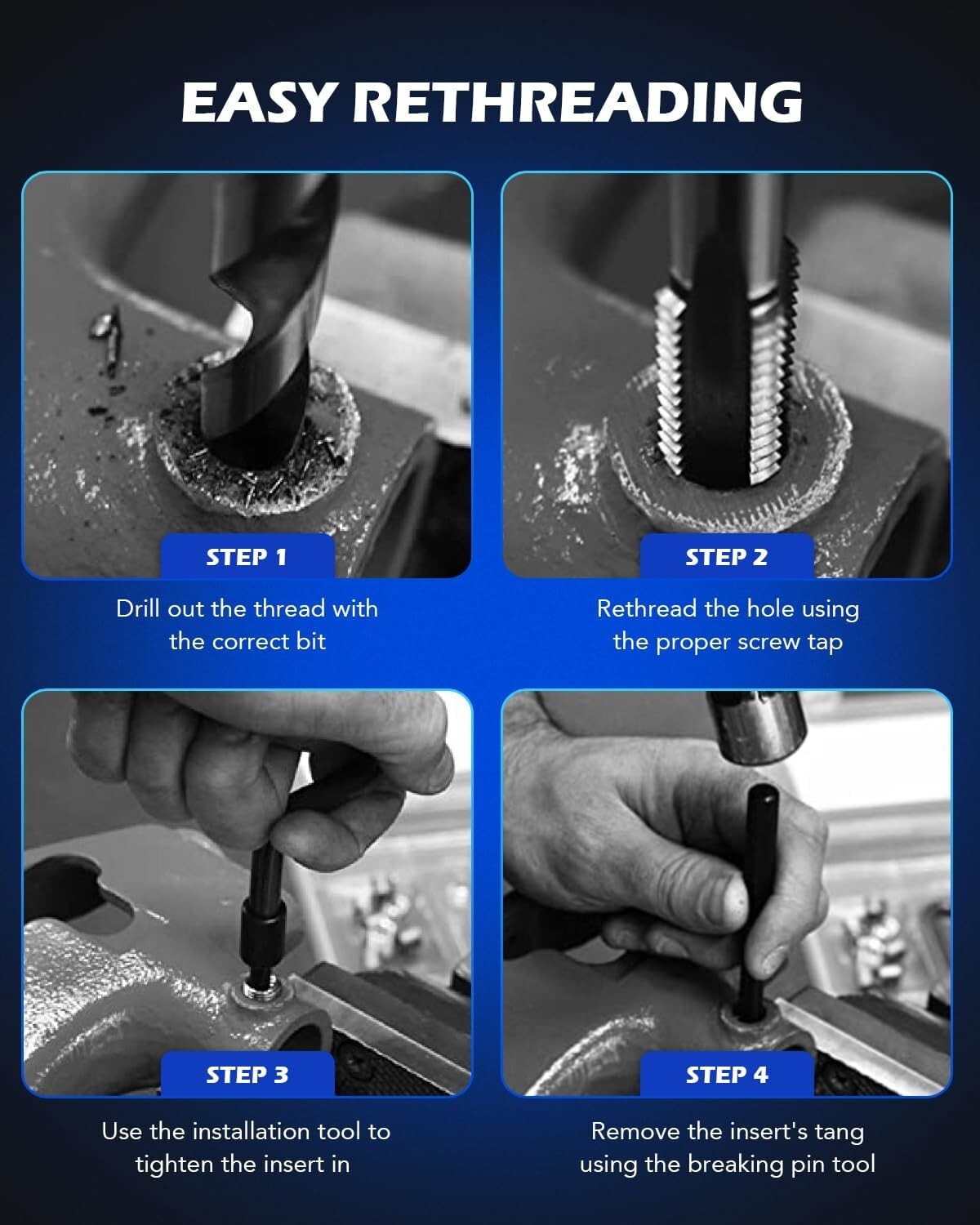 Portable Thread Repair Kit – 110 Inserts with HSS Drill Bits and Tools Included