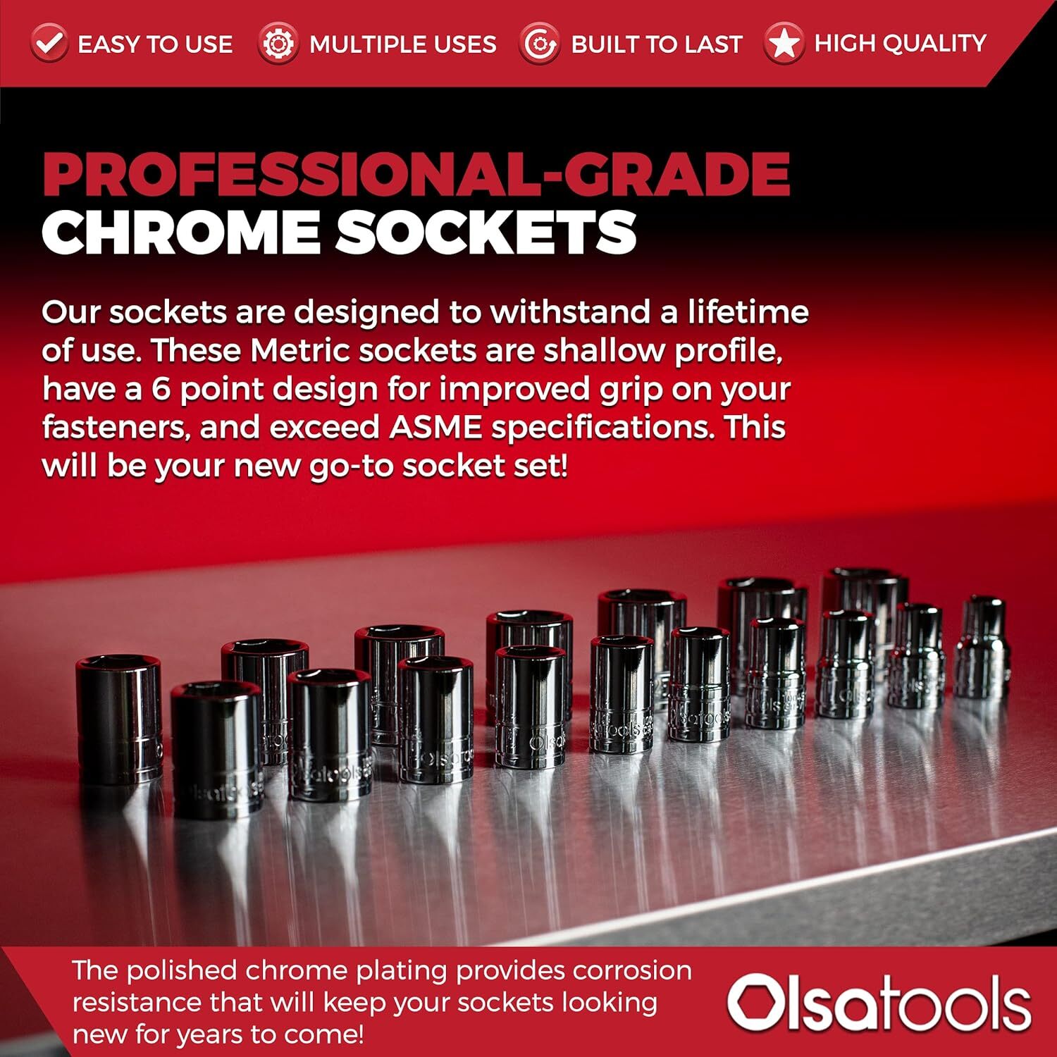 Olsa Tools Metric Socket Set (18pc) | 18pc, 1/2-Inch Drive, Shallow