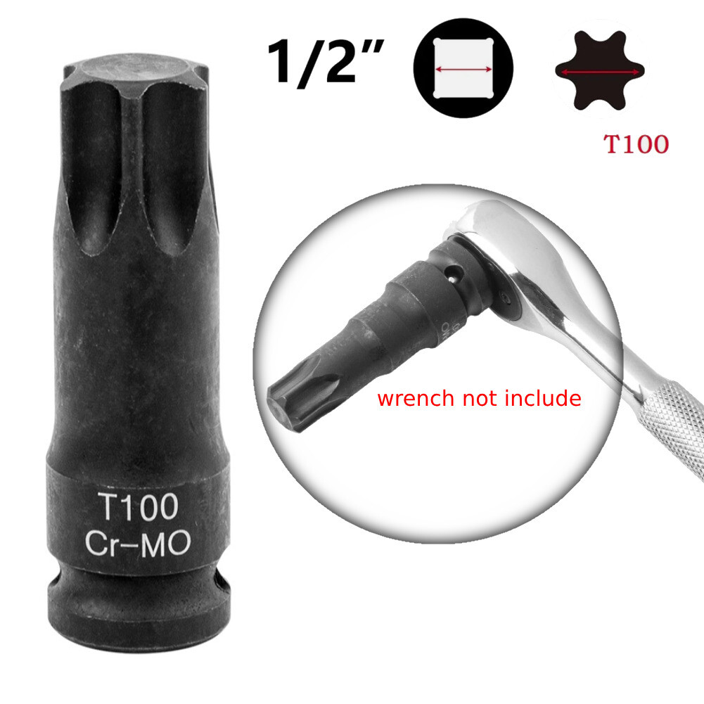 T100 Torx 6 Point Impact Bit Socket, 1/2-Inch Square Drive Screwdriver Adapter