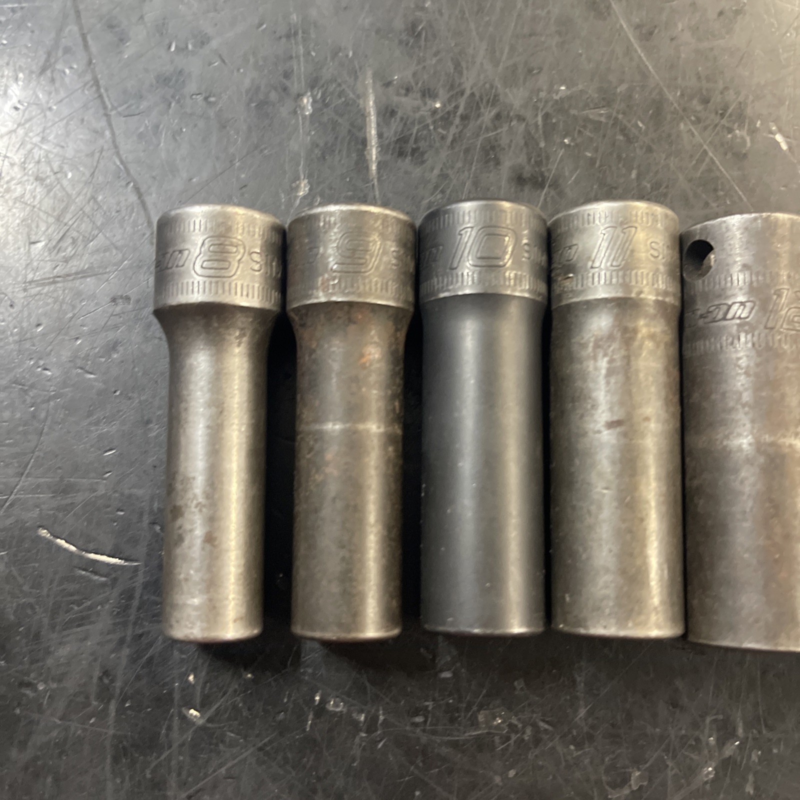 Snap-On 12 Pcs 3/8″ Dr 6pt Deep Impact Sockets 8-19mm + 21mm Missing 20mm
