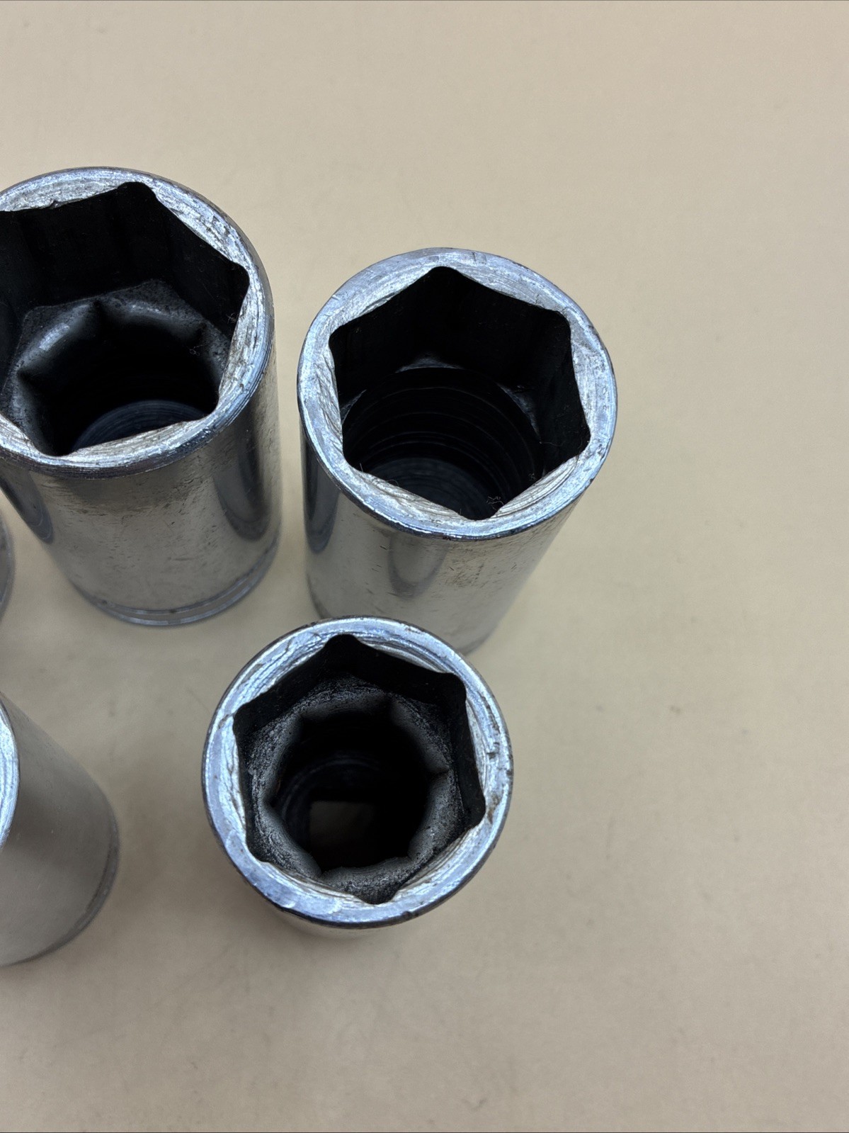 Snap-on TA 1/2” Drive SAE 6pt Deep Sockets Lot Of (5). See Photos