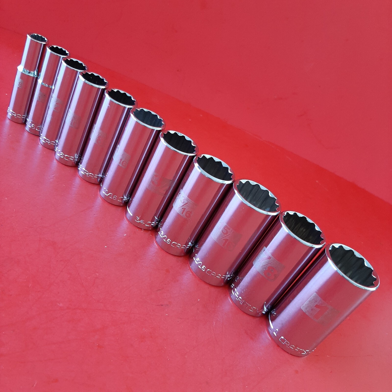 NEW CRAFTSMAN Easy Read 11pc 3/8″ Drive DEEP 12 Point SAE Socket Set 3/8-1″