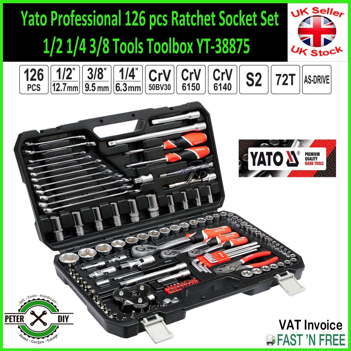 Yato Professional 126 pcs Ratchet Socket Set 1/2 1/4 3/8 Tools Toolbox YT-38875