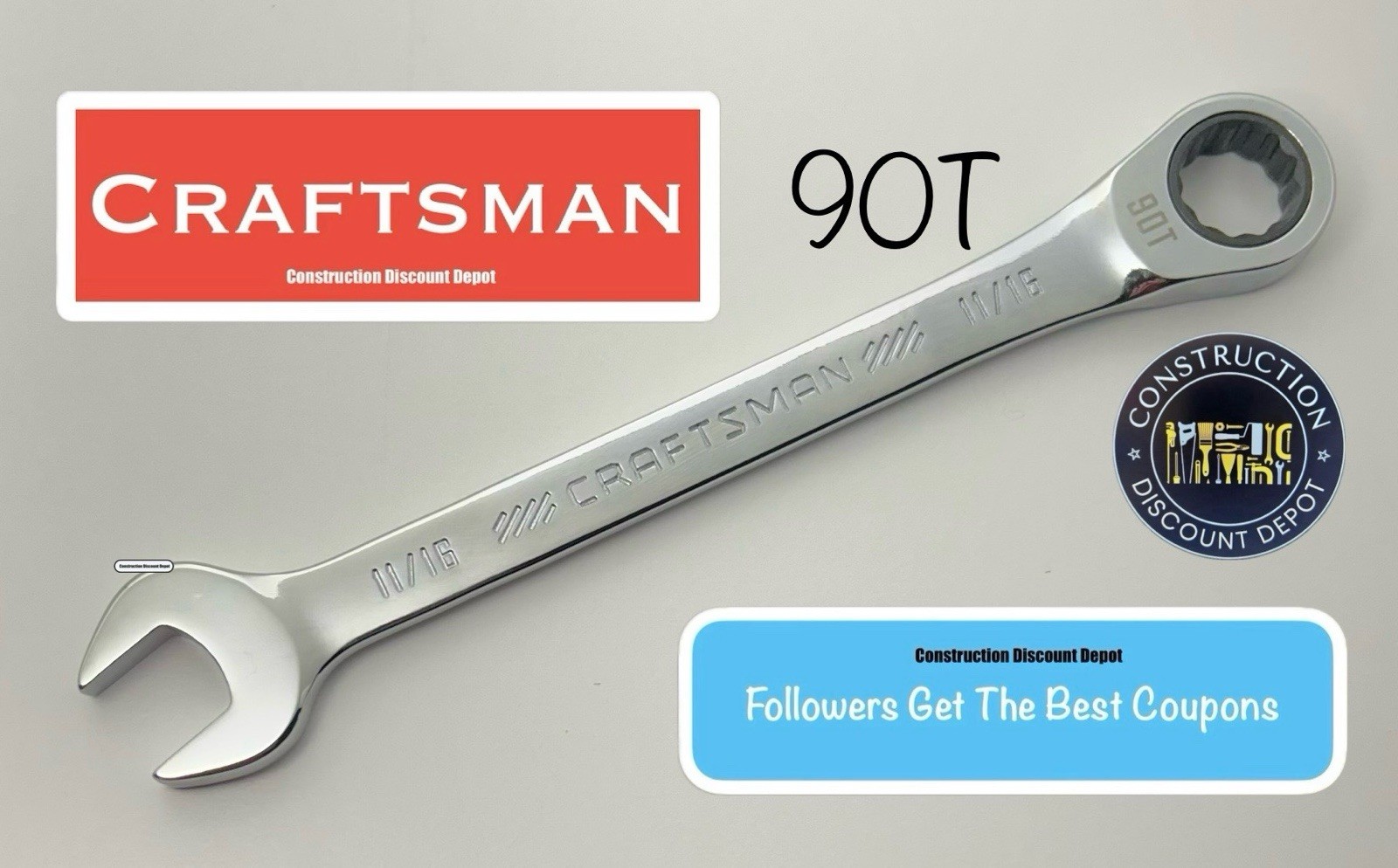 Craftsman 90T CMMT87239 11/16″ In SAE Combination Ratcheting Wrench 12 Point