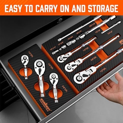 3-Piece Stubby Ratchet Handle Set, 1/4″ 3/8″ 1/2″ Drive Mini Socket Wrench, Comp