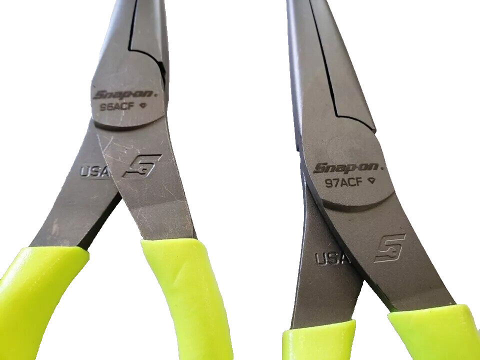 NEW Snap-on™ 3-pc Hi-Viz Yellow Soft Grip Needle Nose Pliers Lot Set 95ACF 96ACF