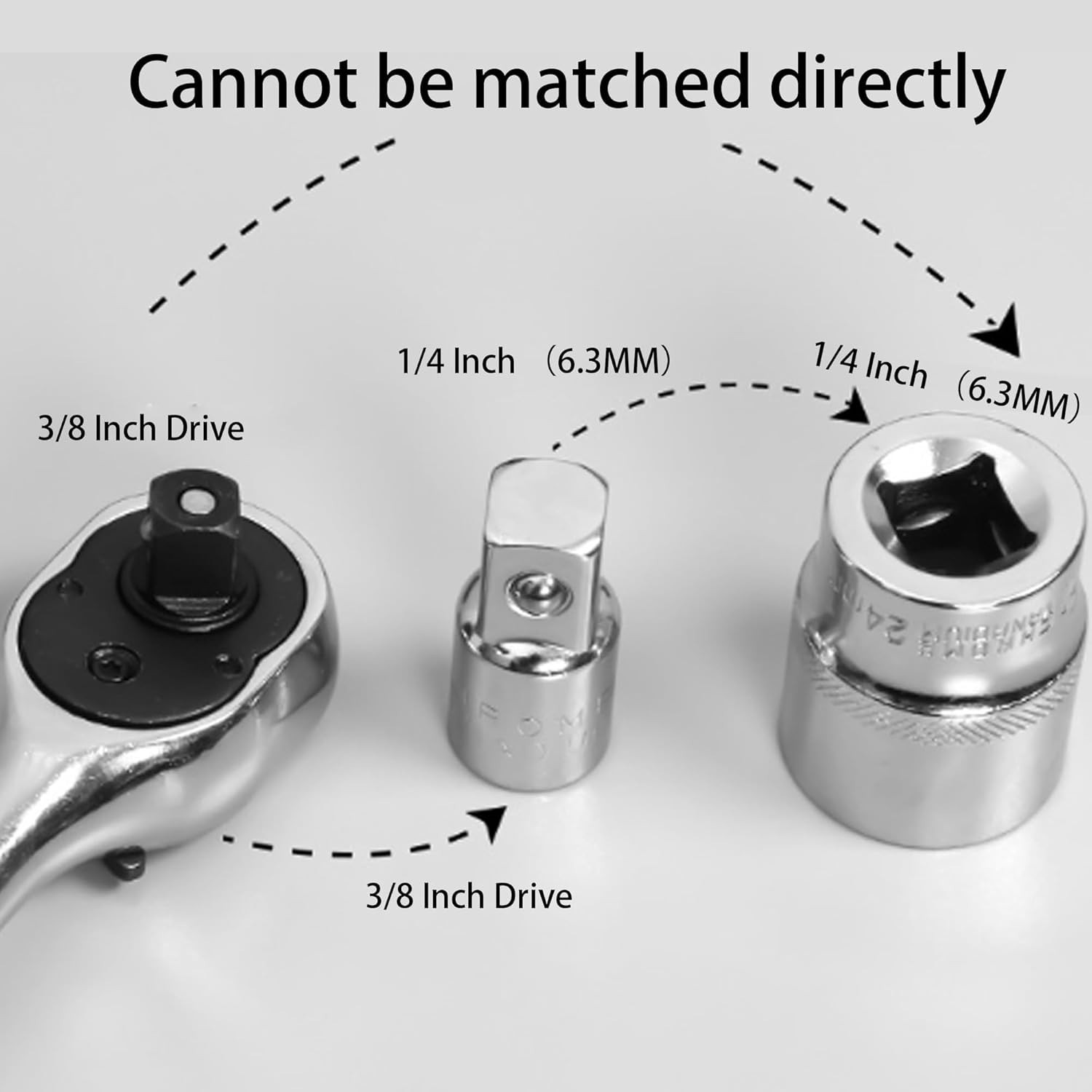 2Pcs 1/4 Inch Drive F x 3/8 Inch M CR-V Steel Socket Adapter, Female to Male …