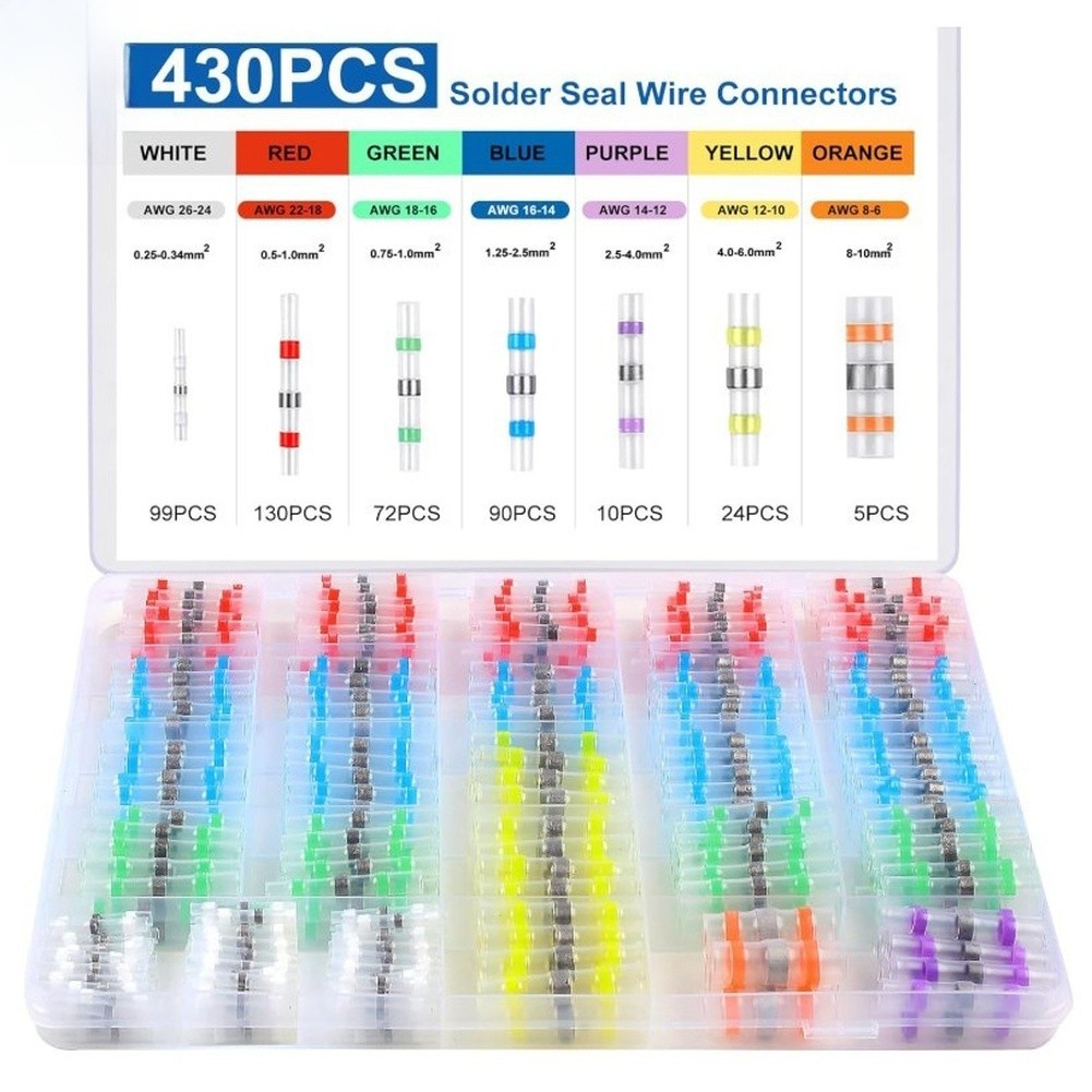 430PCS Solder Seal Heat Shrink Wire Connectors Kit Waterproof for Car and Home