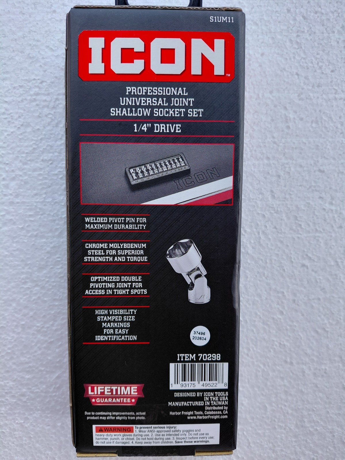 ICON S1UM11 PROFESSIONAL UNIVERSAL JOINT SHALLOW SOCKET SET 1/4″ 11PC