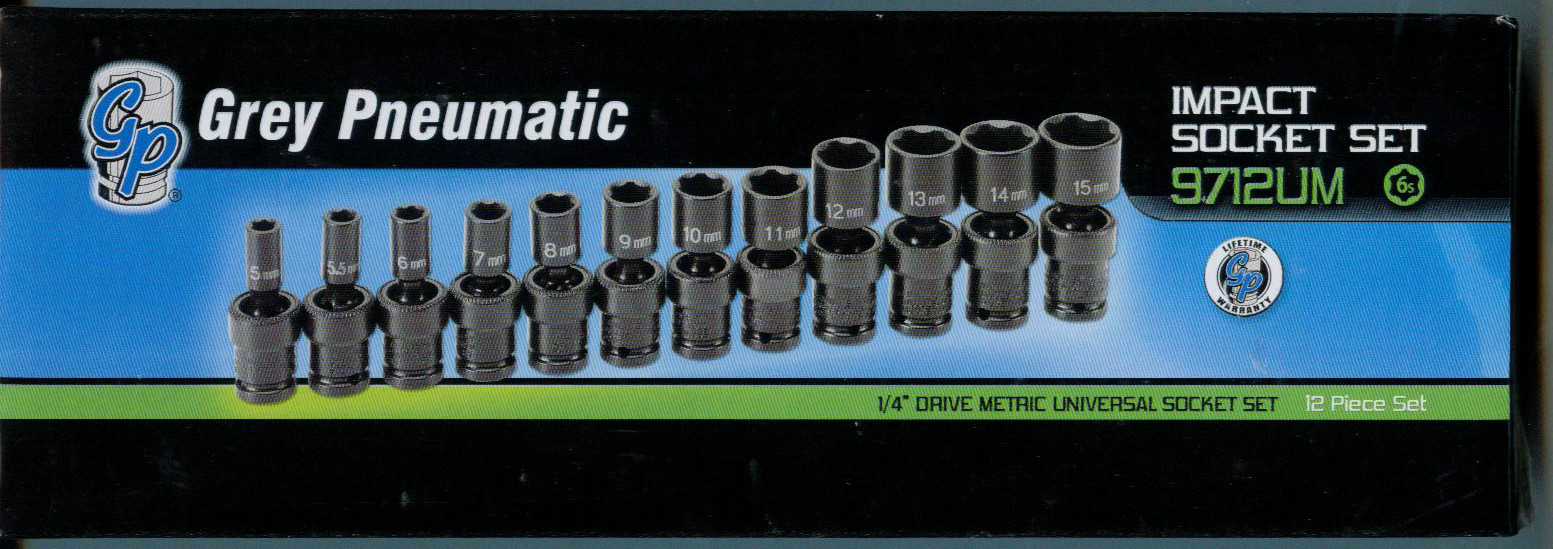 Grey Pneumatic (9712UM) 12 Pcs 1/4″ Drive Metric Impact Universal Set 5MM-15MM