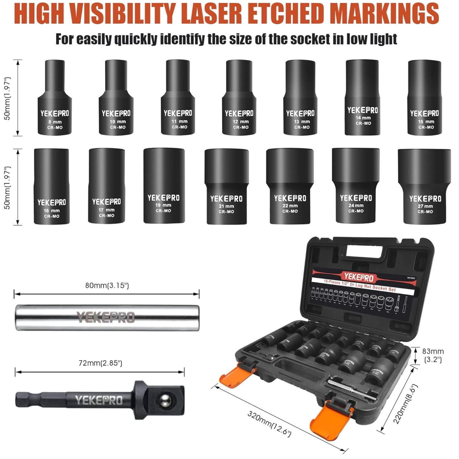 Rounded-Off Bolt Extractor Set, 1/2″ Drive Impact Kit