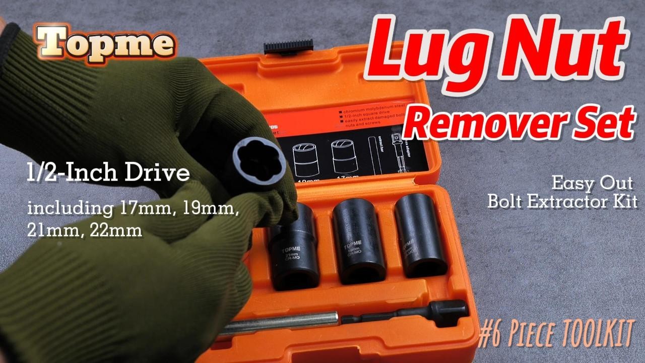 6-Piece Lug Nut Removal Tool Set, 1/2″ Drive Extractor for Damaged & Rusted Bolt