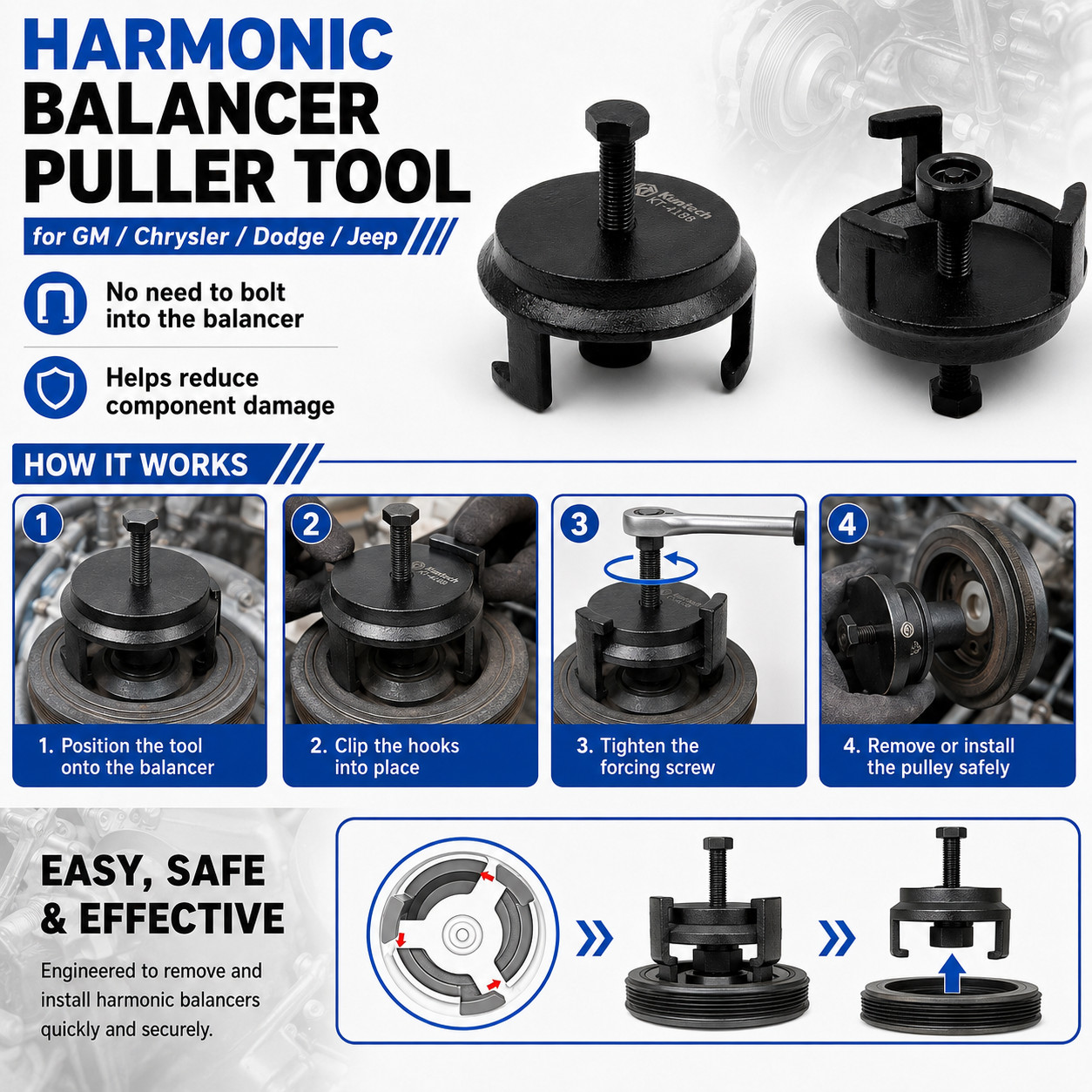 Harmonic Balancer Puller Tool for GM Chrysler Dodge Jeep LS Crank Pulley 25264