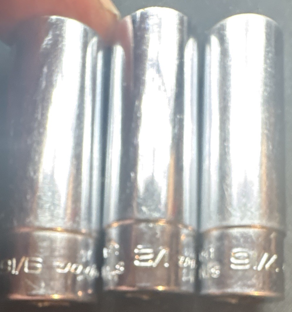 Snap-on USA 1/4” Drive Deep Socket Lot 7/16 1/2 9/16 Sequential SAE 3 Pc